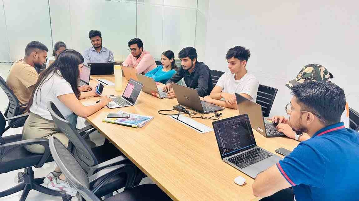 Diverse team collaborating in modern office